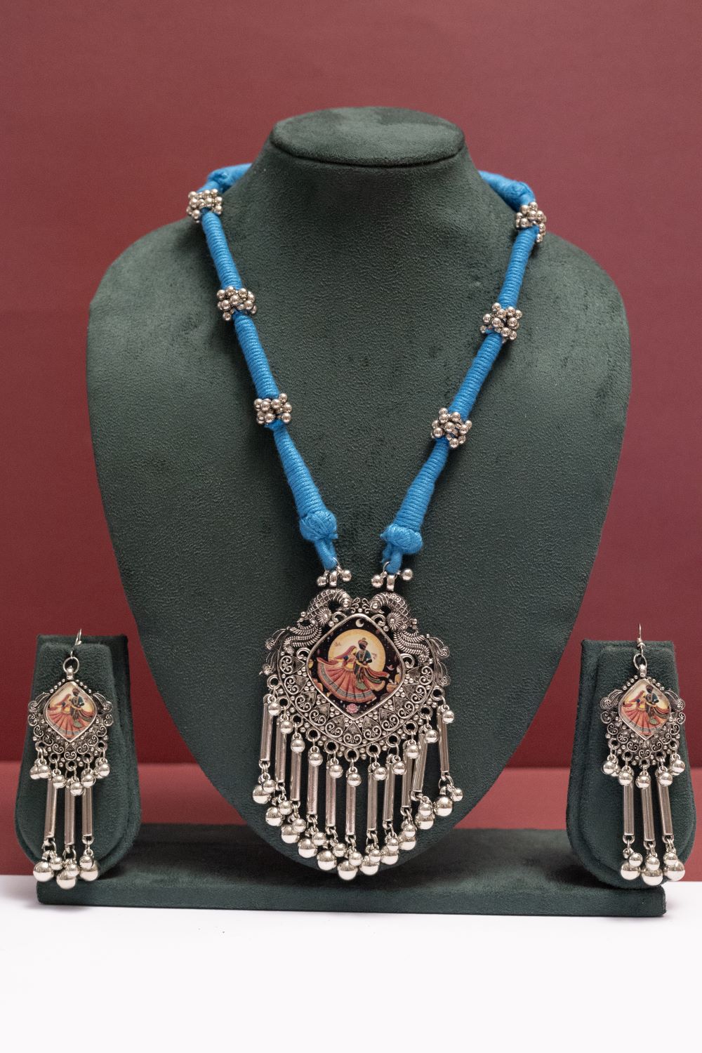 Oxodise Radha-Krishna Pendant Necklace with Beaded Tassel