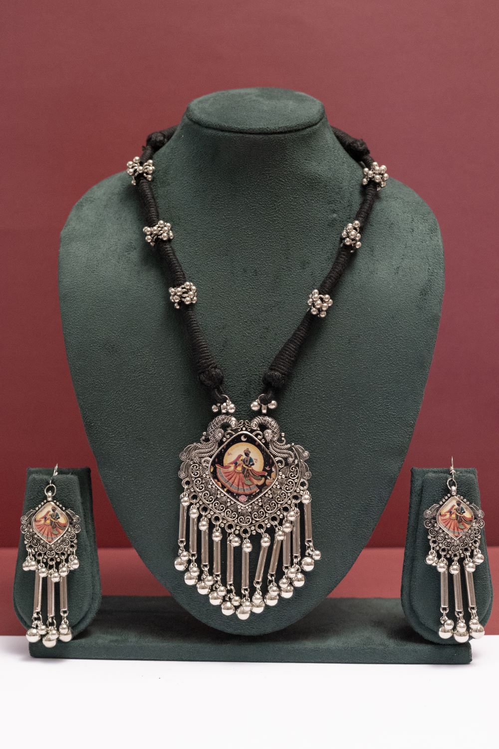 Oxodise Radha-Krishna Pendant Necklace with Beaded Tassel
