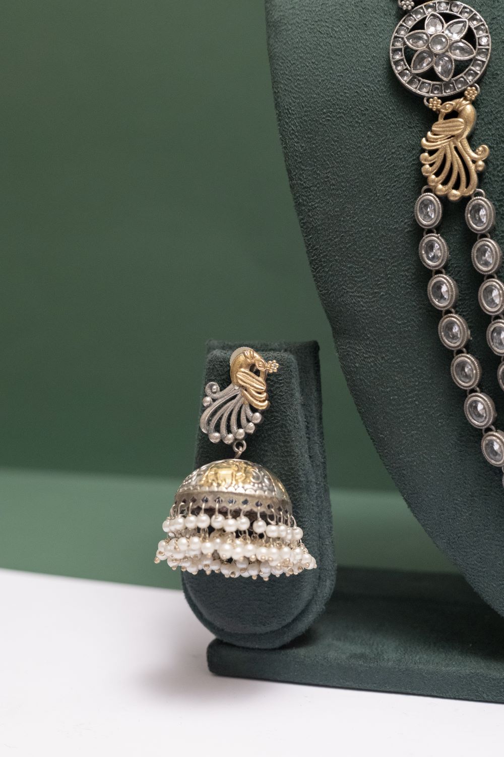 Silver Look-Alike Two Tone Peacock Necklace