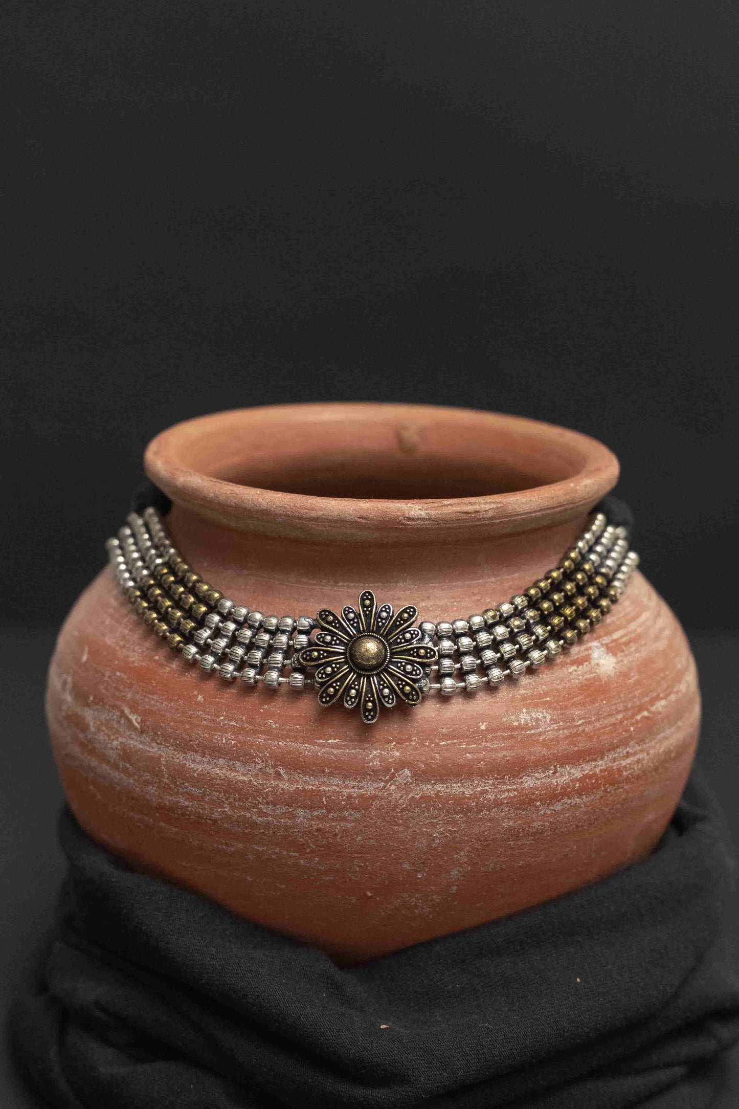Oxodise Combo Two Tone Choker with Floral Charm & Tika
