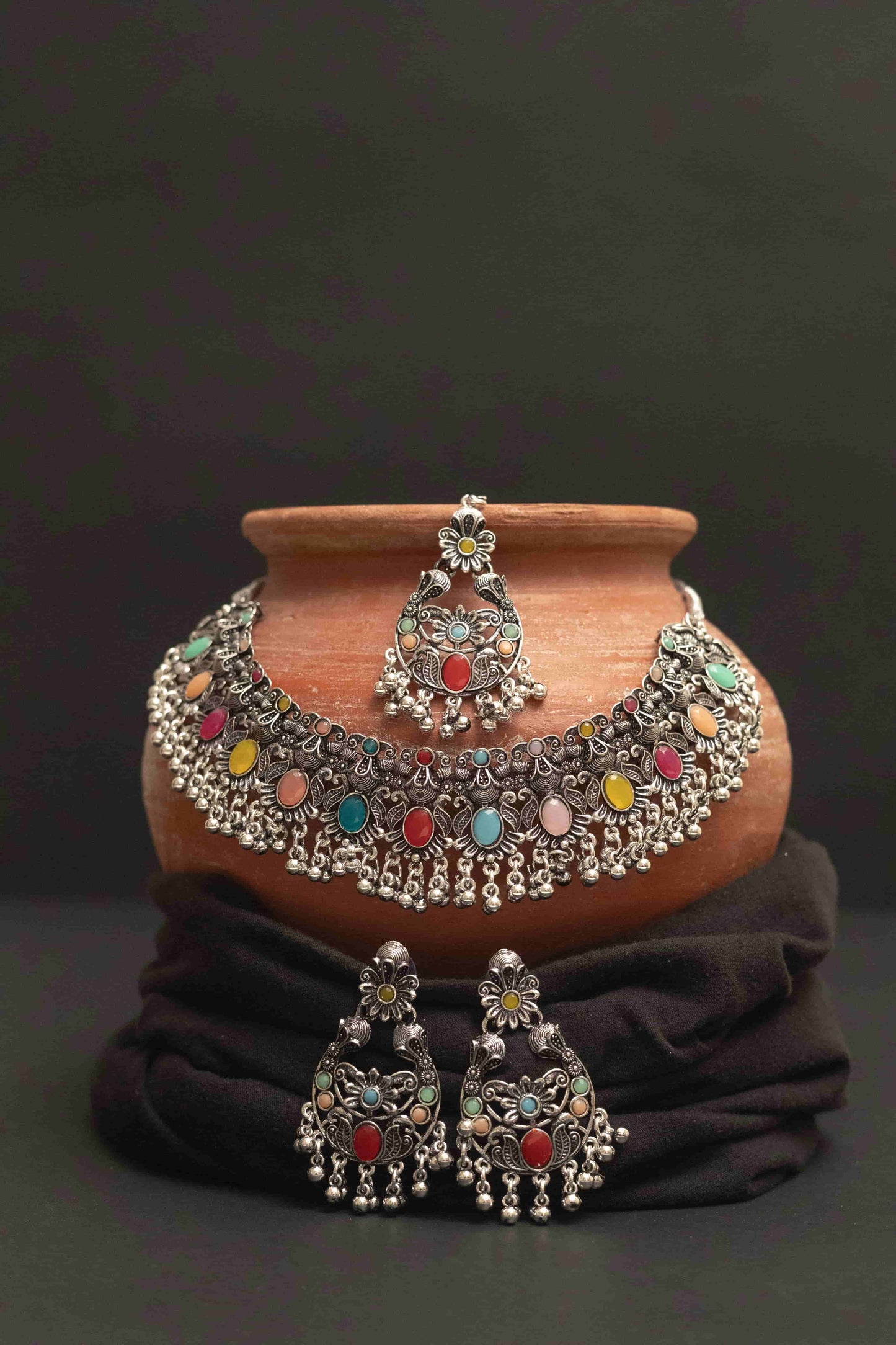 Oxodise Combo Multi Choker Necklace with Hanging Beads