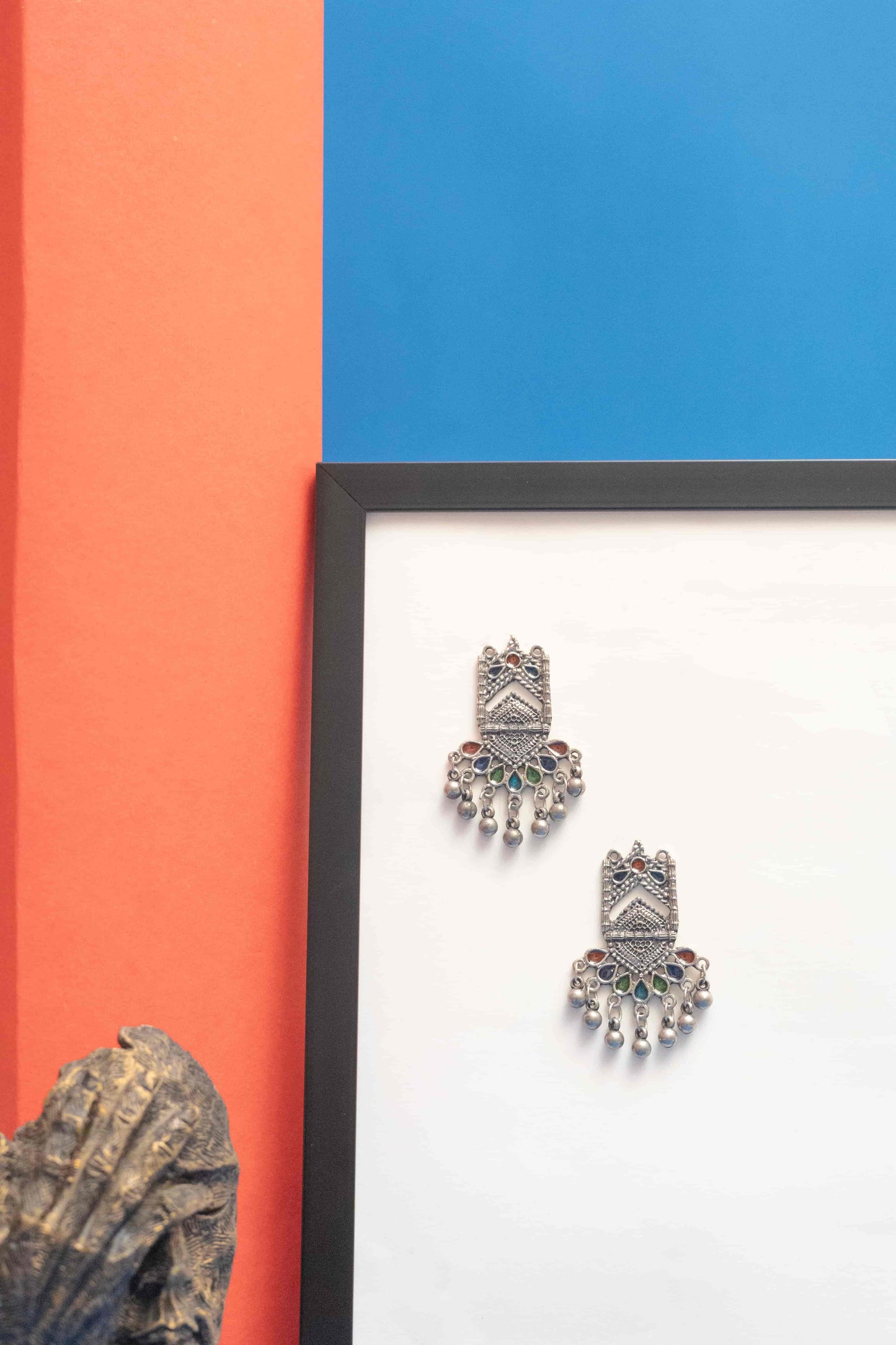 Oxodise Meena Crescent Pendant Necklace with Geometric Patterns
