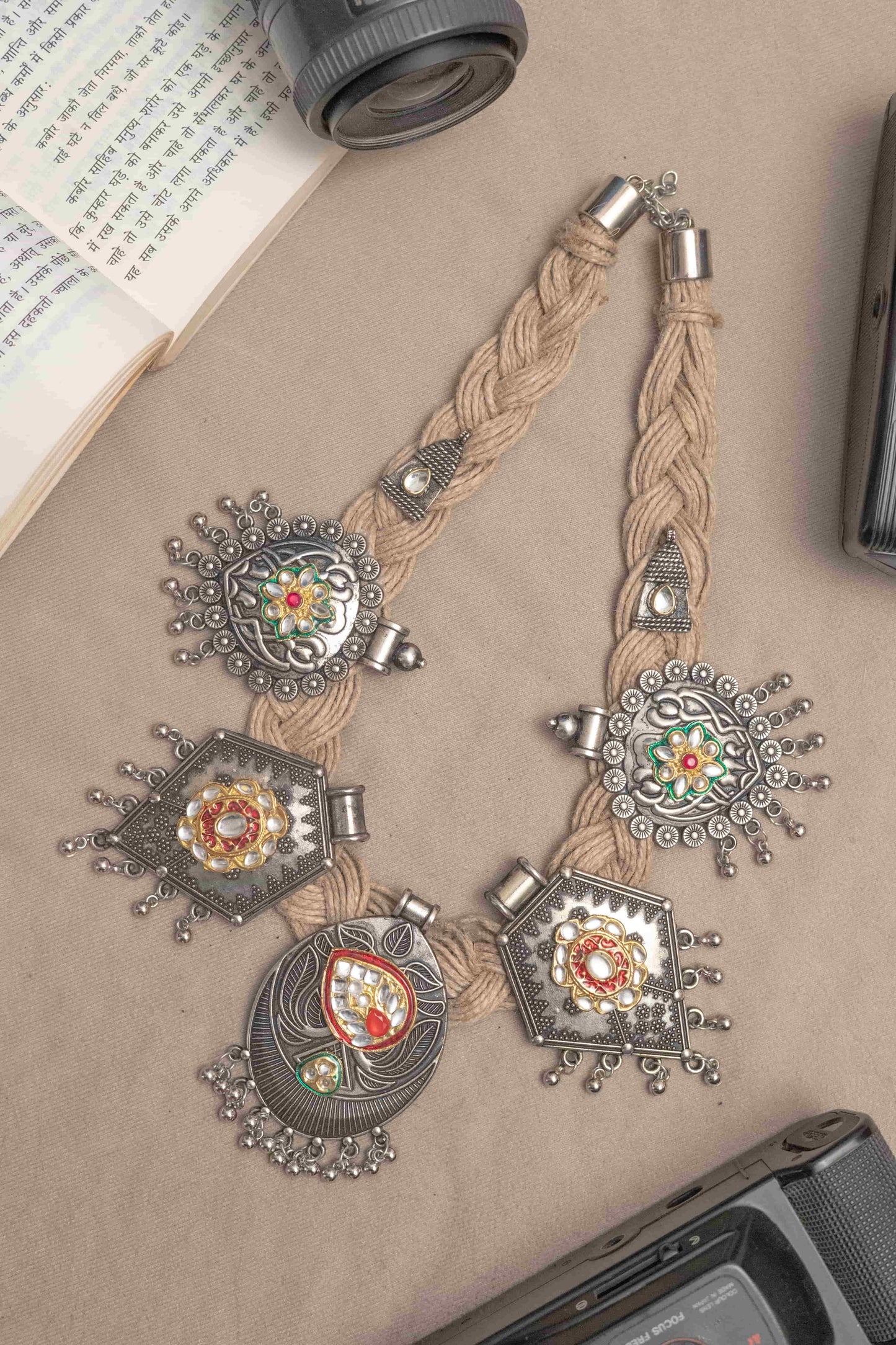 Oxodise Jute Thread Necklace with Temple Motifs