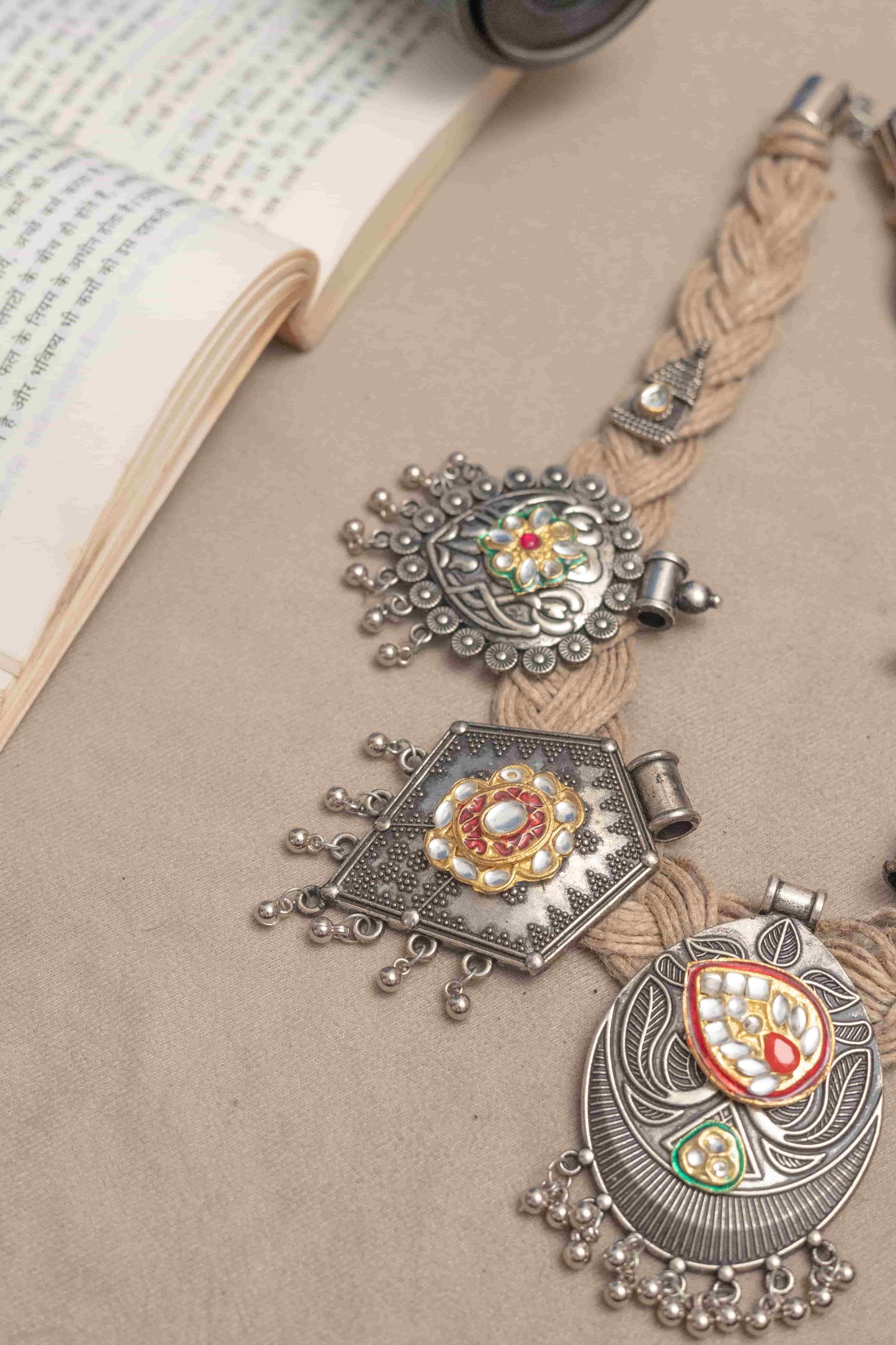 Oxodise Jute Thread Necklace with Temple Motifs