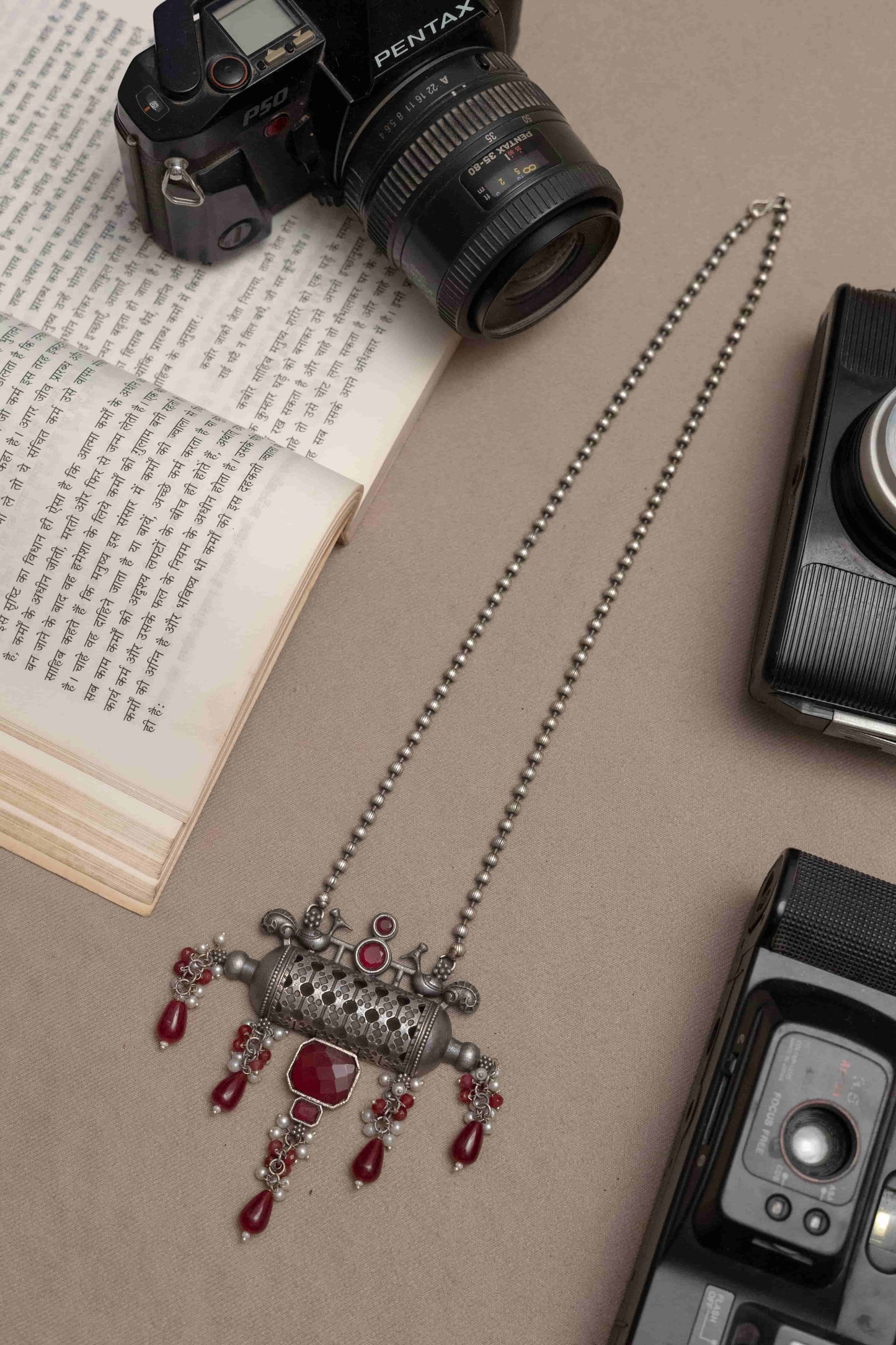 Silver Look-Alike Necklace with Dangling Beads