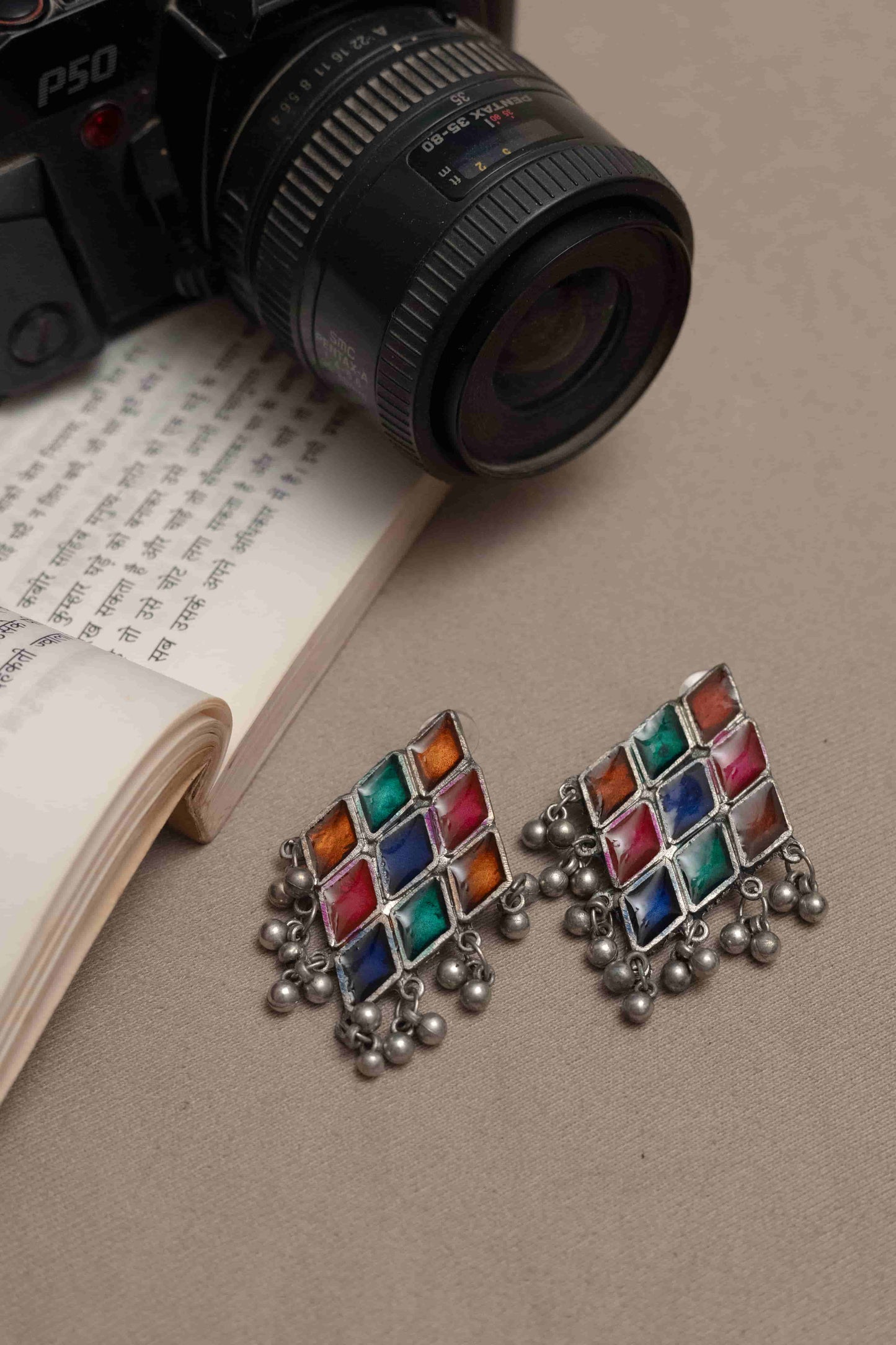 Oxodise Multicolor Meena Triangle Pendant Necklace