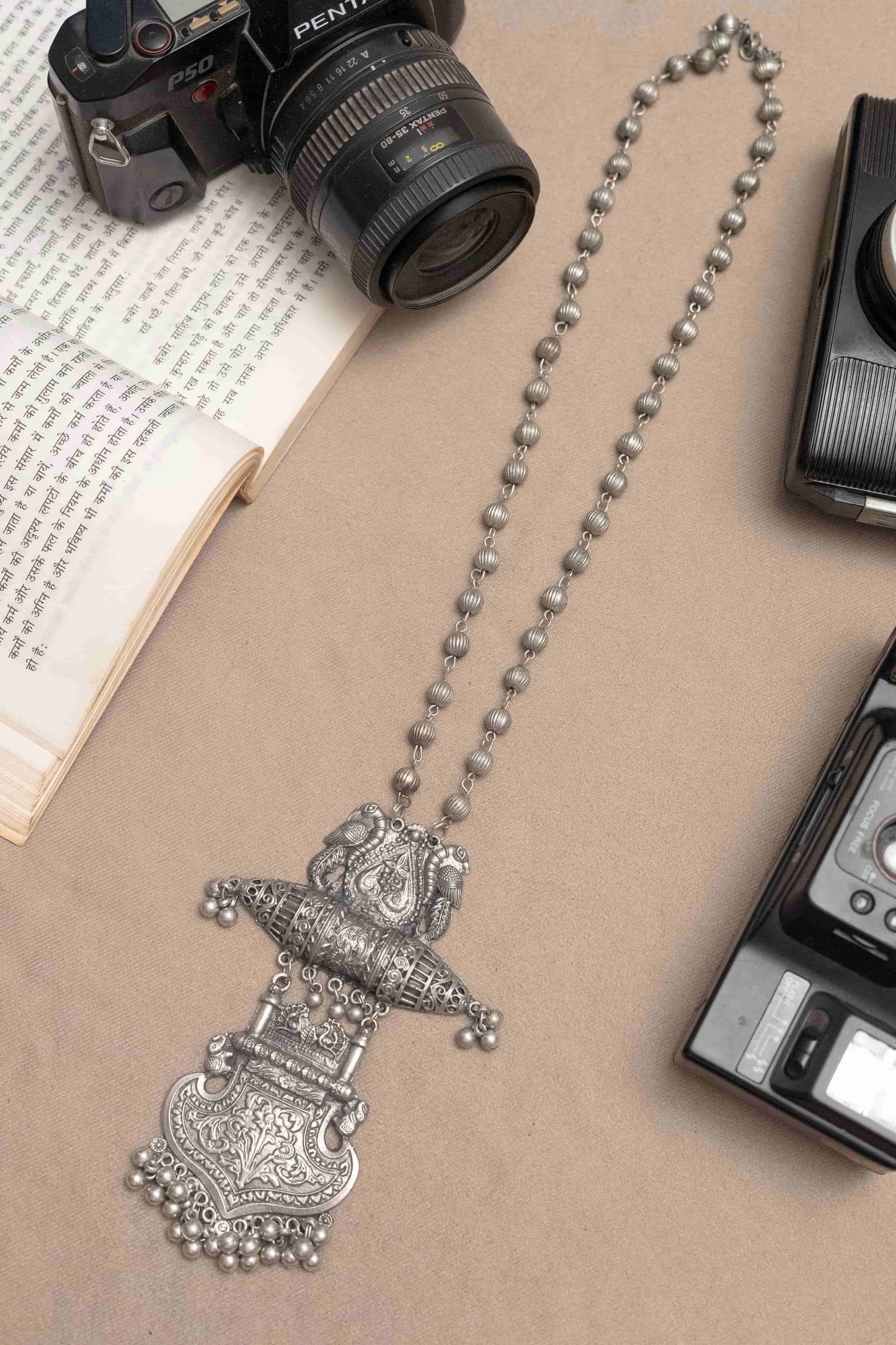 Oxodise Ethnic Pendant Necklace with Beaded Chain