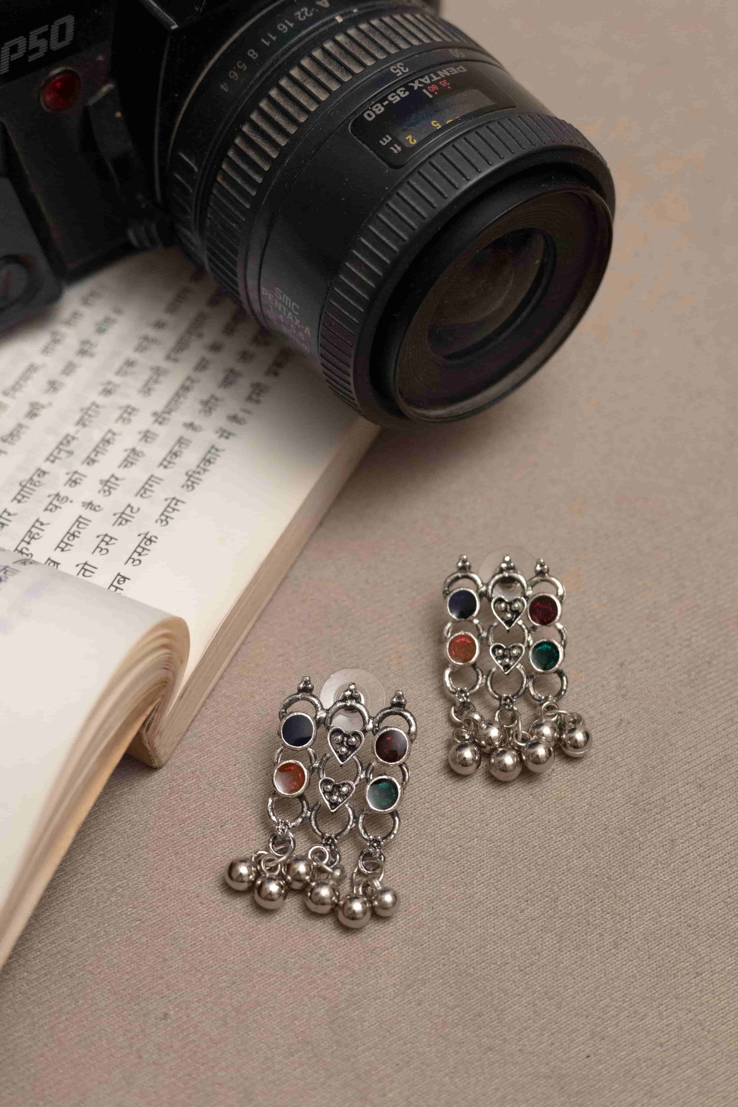 Oxidized Meena Work Necklace Featuring Vibrant Colored Stones