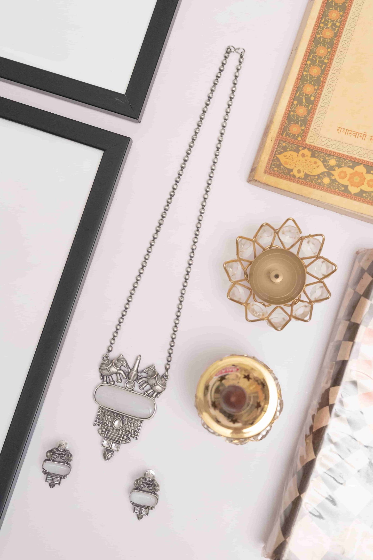Elegant Silver Look-Alike Pendant Necklace with Stone Accents