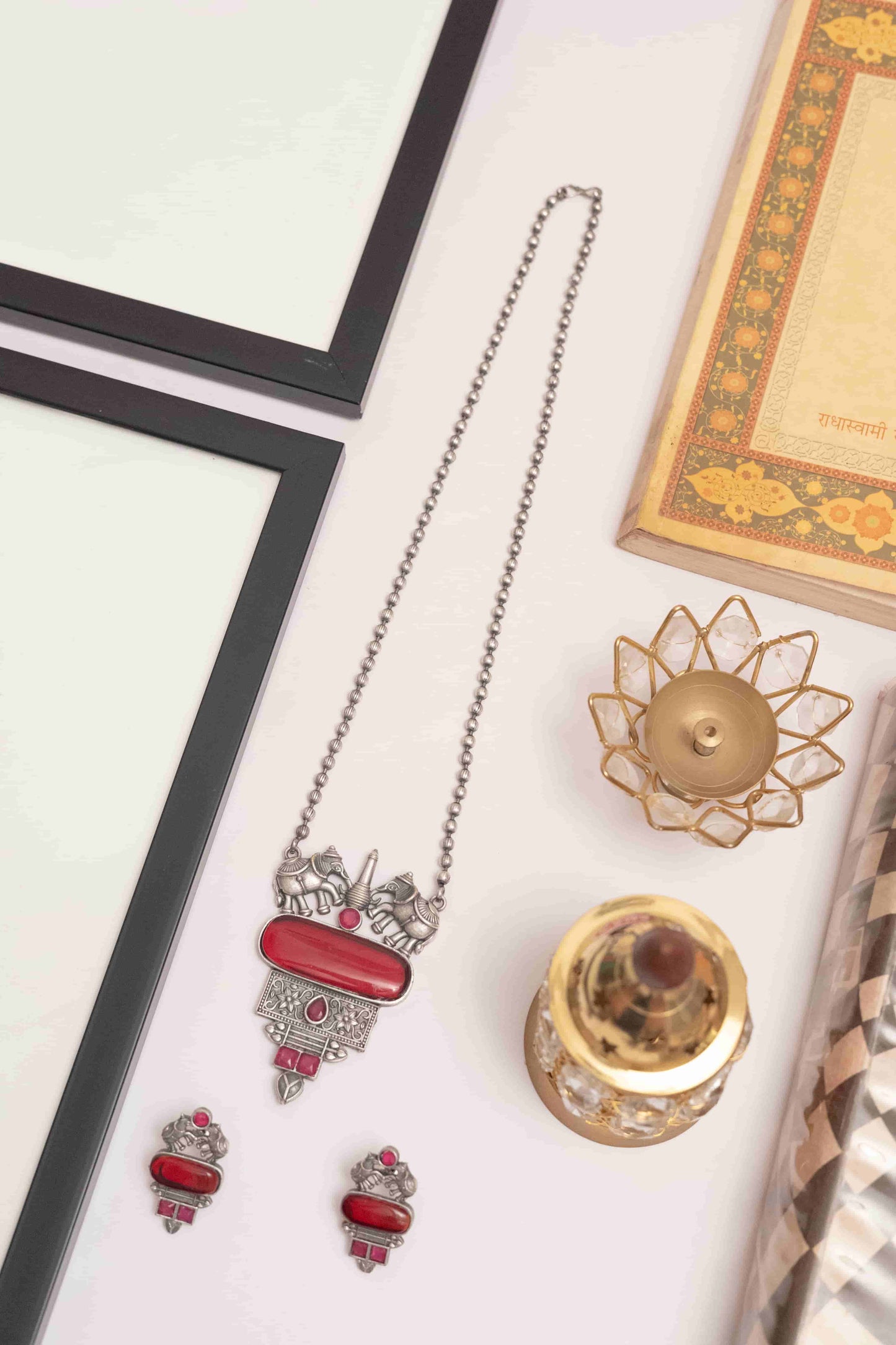 Elegant Silver Look-Alike Pendant Necklace with Stone Accents