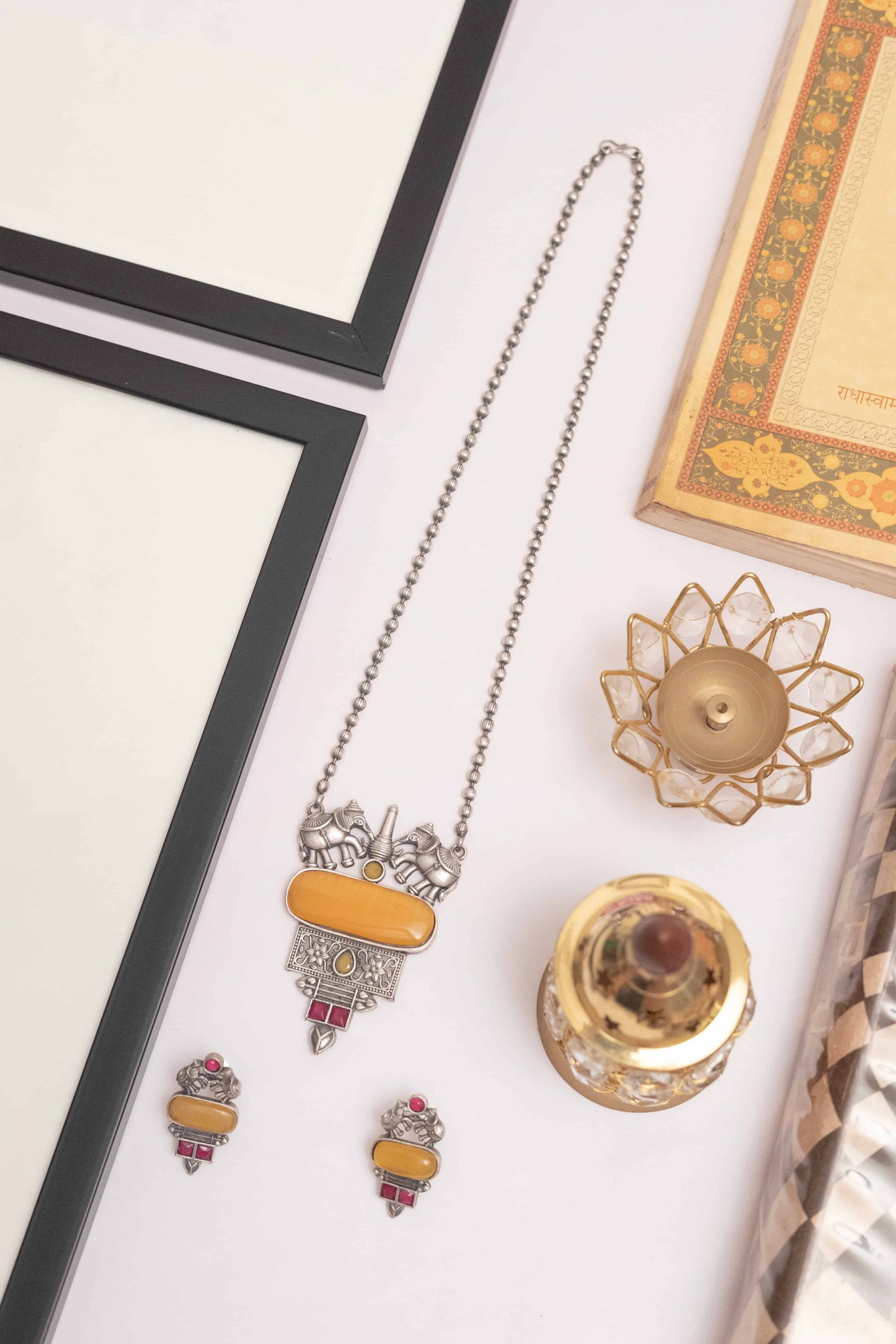 Elegant Silver Look-Alike Pendant Necklace with Stone Accents