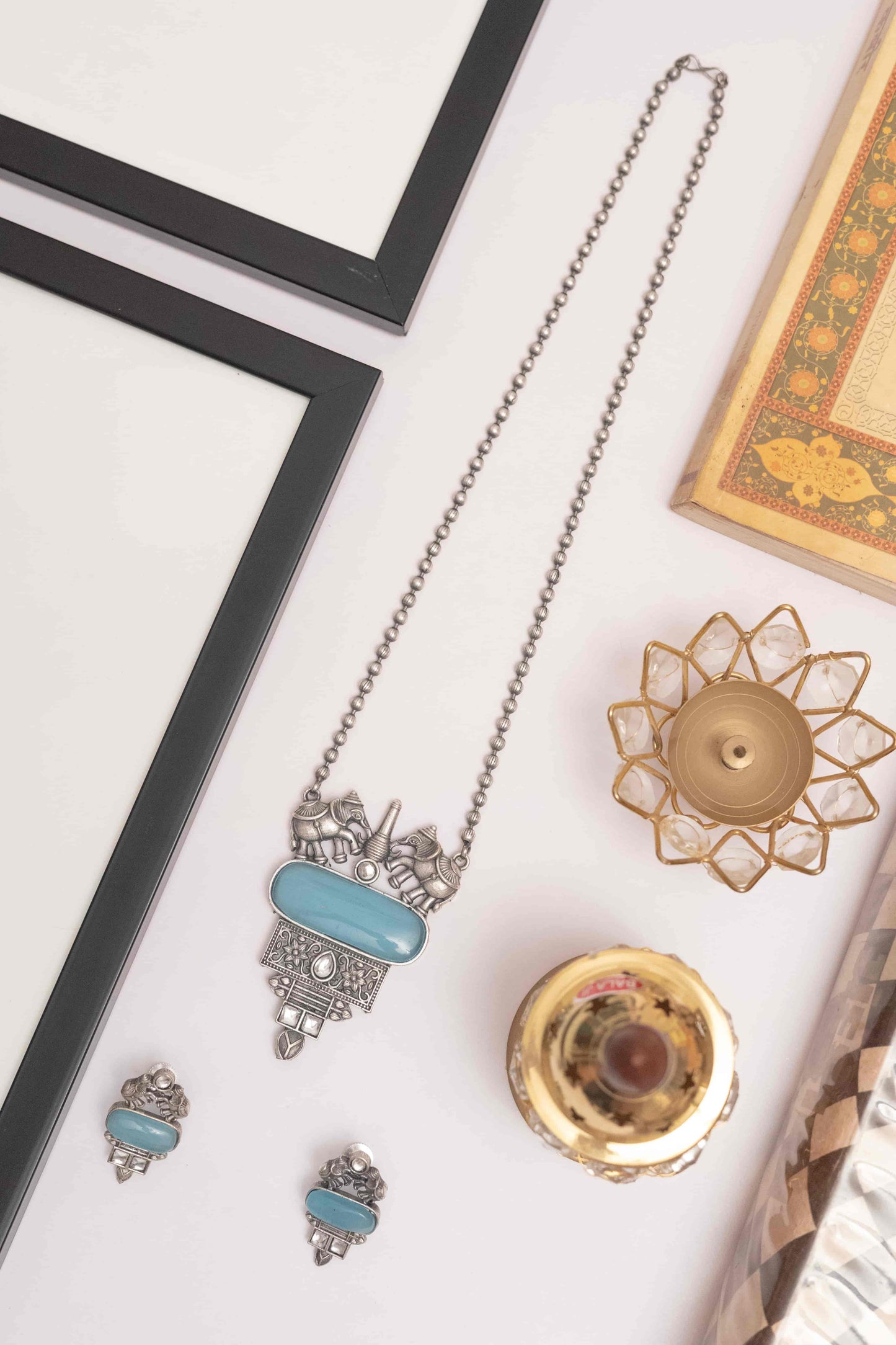 Elegant Silver Look-Alike Pendant Necklace with Stone Accents