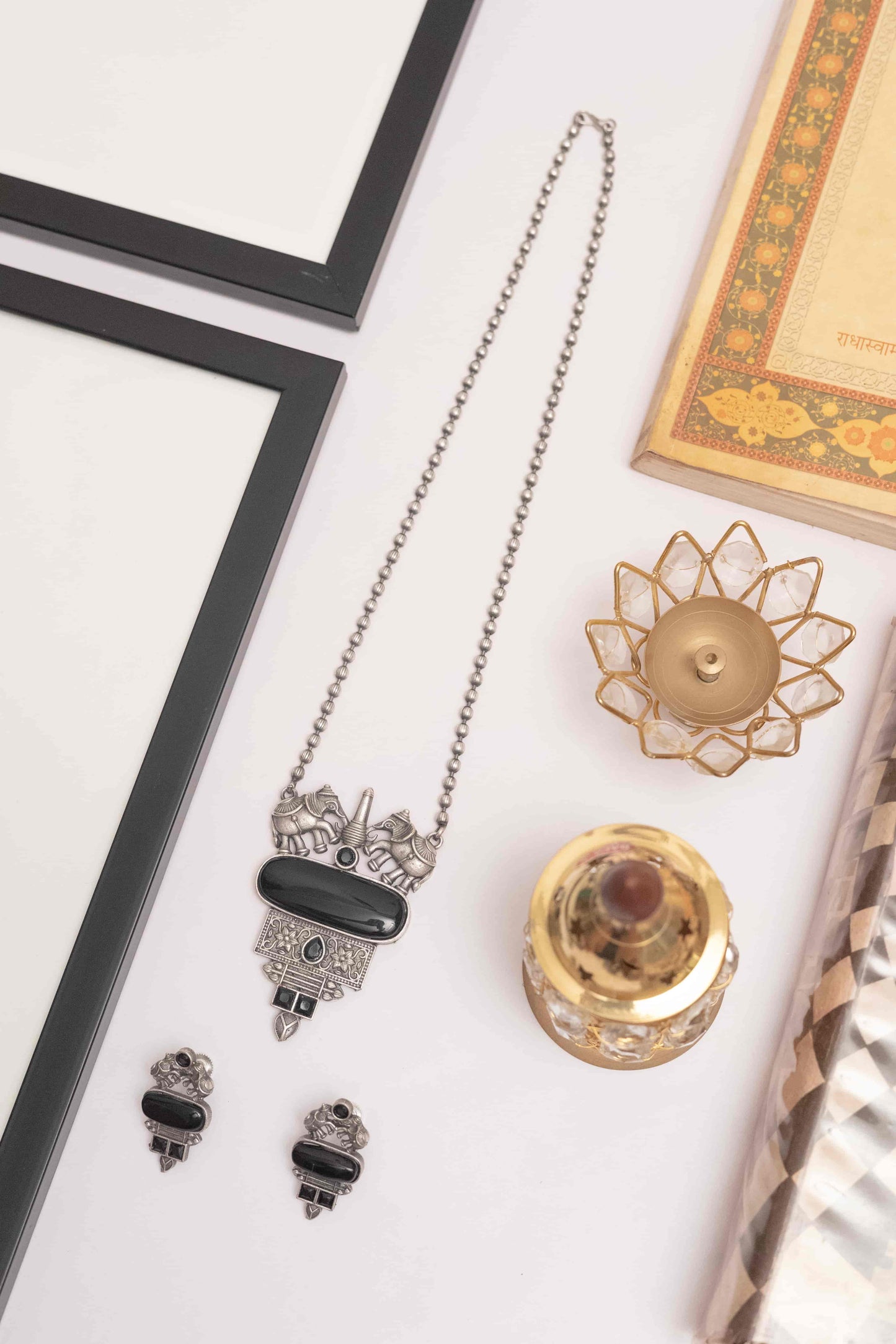 Elegant Silver Look-Alike Pendant Necklace with Stone Accents