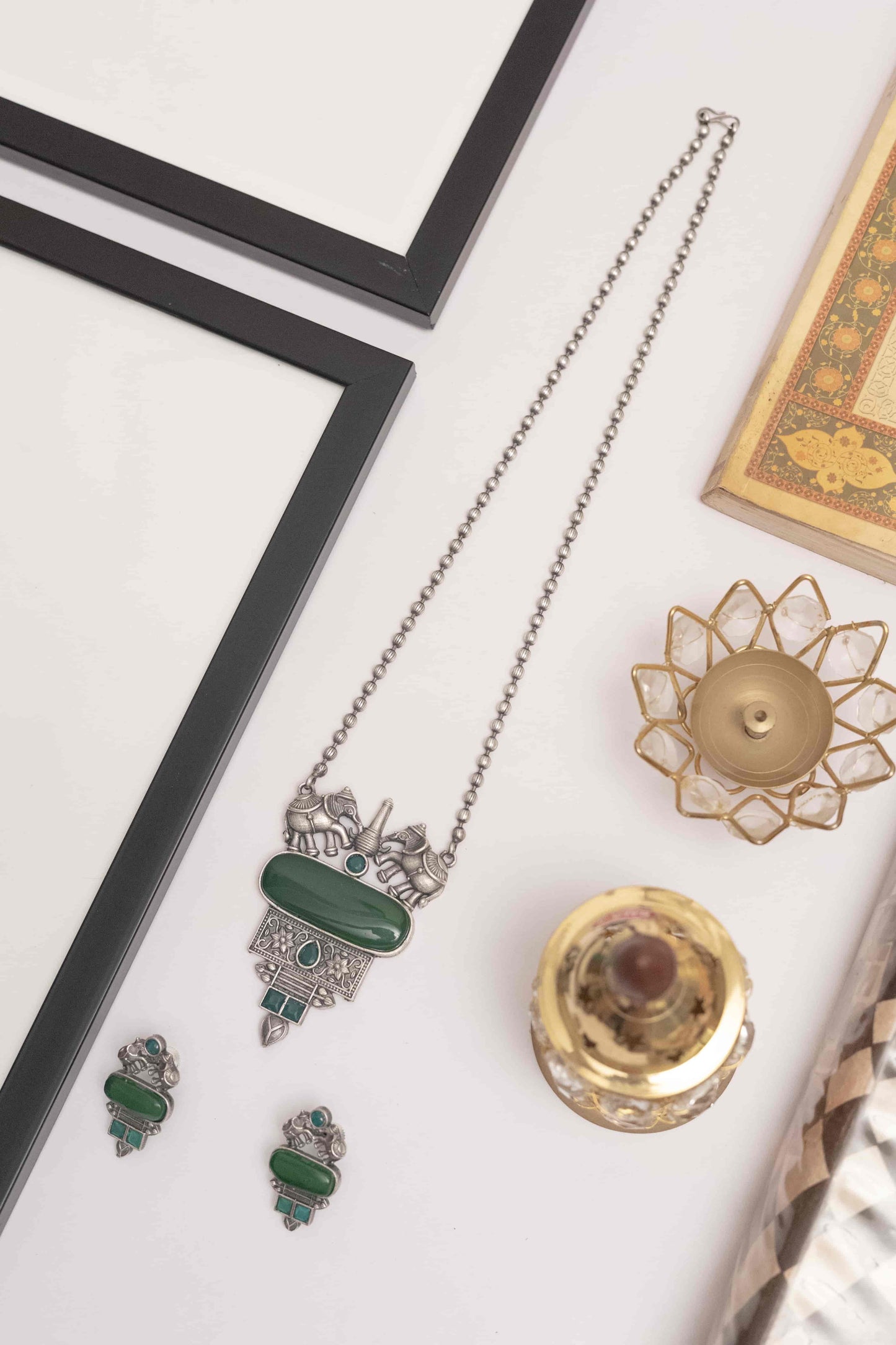 Elegant Silver Look-Alike Pendant Necklace with Stone Accents