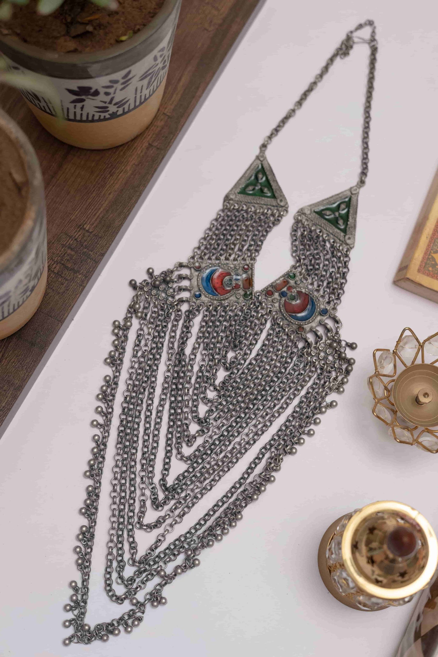 Oxodise Meena Long Layered Chain Necklace