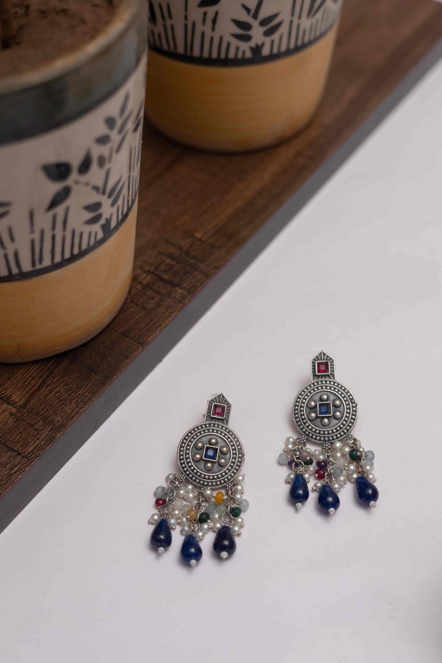 Silver Look-Alike Tribal Pendant with Multicolour Beads