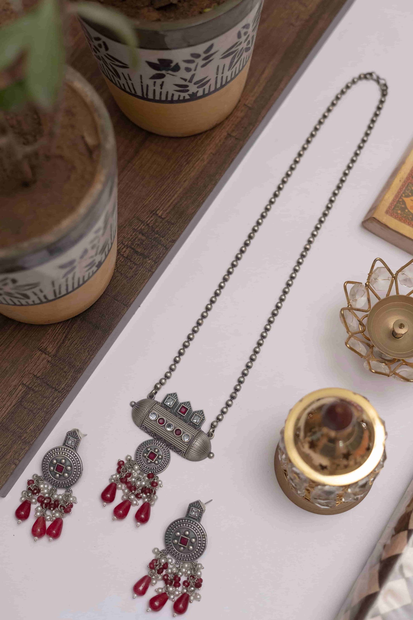 Silver Look-Alike Tribal Pendant with Multicolour Beads