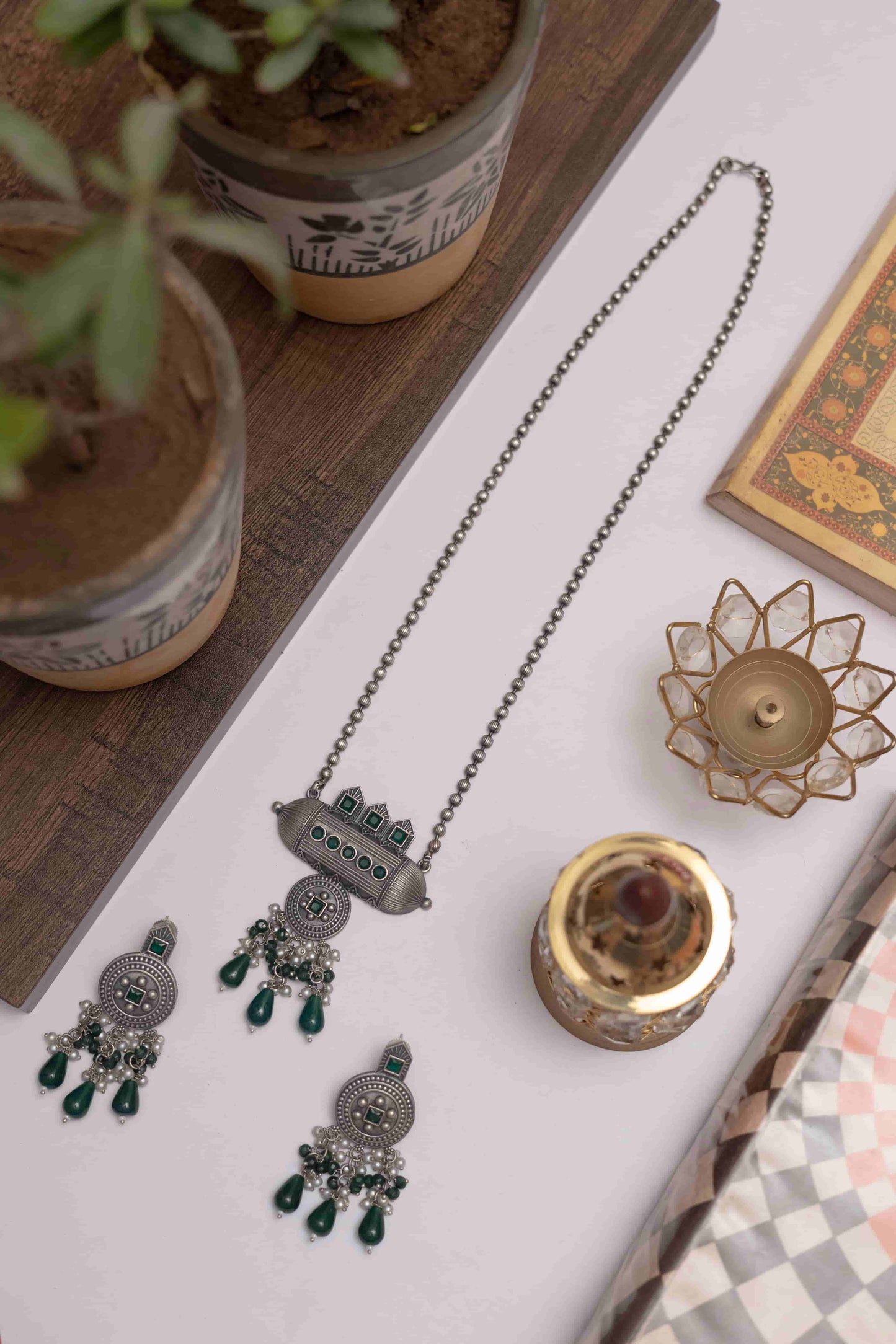 Silver Look-Alike Tribal Pendant with Multicolour Beads