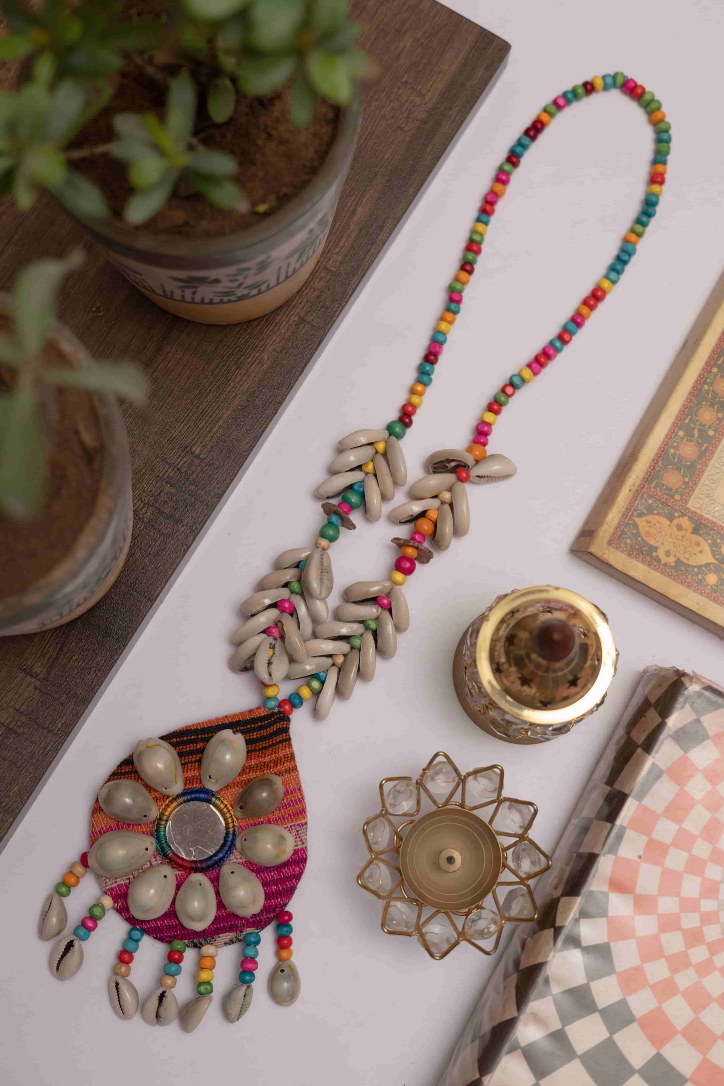 Fabric Necklace with Oval Charm & Dangling Kodi
