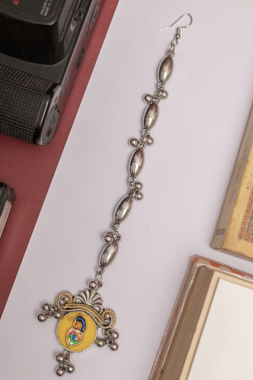Oxodise Pachi Tika with Multicolor Enamel Pendant & Peacock Motif