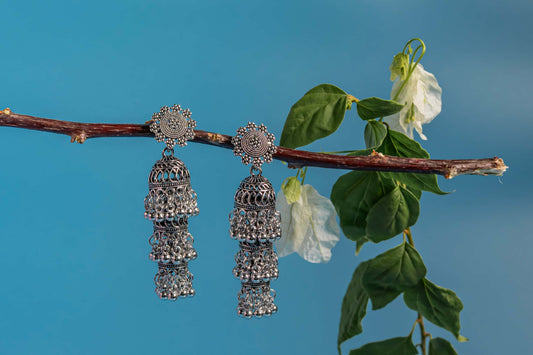 Oxodise Earrings with Triple Layered Ghungroo Jhumkas