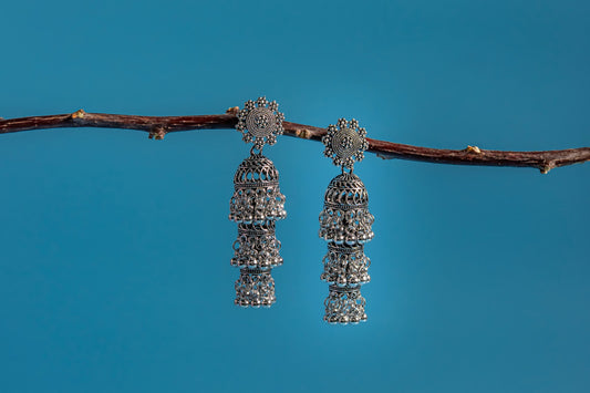 Oxodise Earrings with Triple Layered Ghungroo Jhumkas