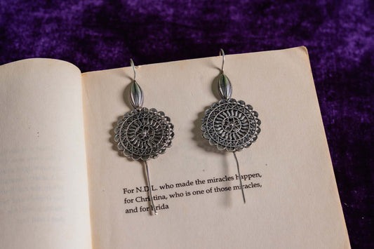 Silver Look-Alike Mandala-Inspired Filigree Drop Earrings