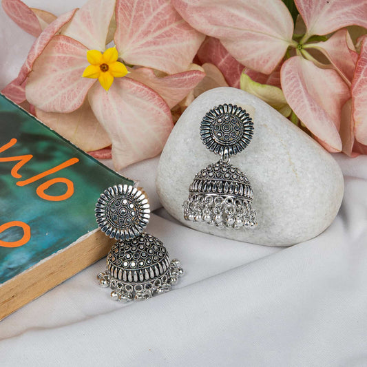Oxodise Sunburst Stud Earrings with Dangling Jhumka & Beads