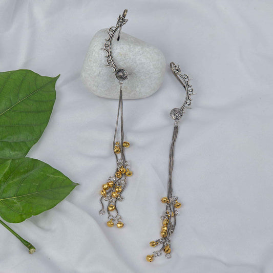 Oxodise Two Tone Earrings with Cascading Chains and Bead Charms