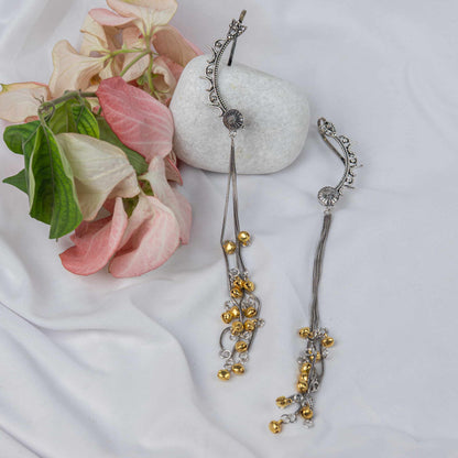Oxodise Two Tone Earrings with Cascading Chains and Bead Charms