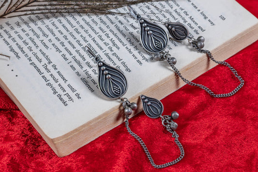 Silver Look-Alike Chain-Linked Drop Earrings with Dangling Beads