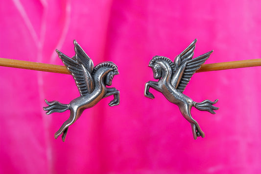 Silver Look-Alike Pegasus-Inspired Winged Horse Earrings