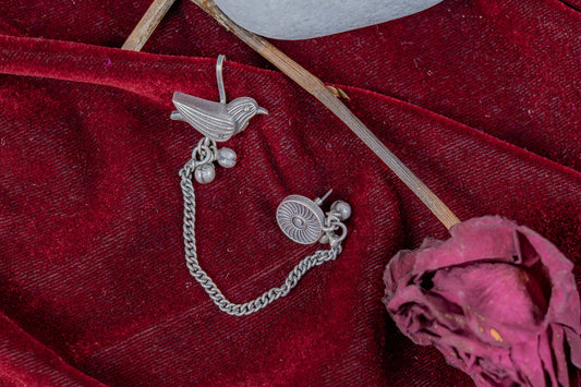 Silver Look-Alike Songbird Chain-Linked Earrings