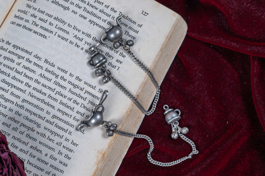 Silver Look-Alike Miniature Chained Teapot Earring