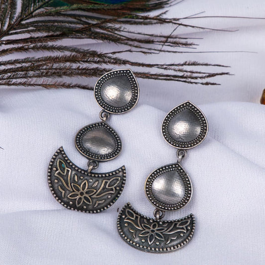 Silver Look-Alike Earrings with Teardrop and Crescent Danglers