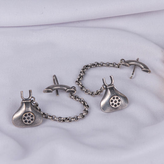 Silver Look-Alike Chained Earrings with Vintage Telephone Charms