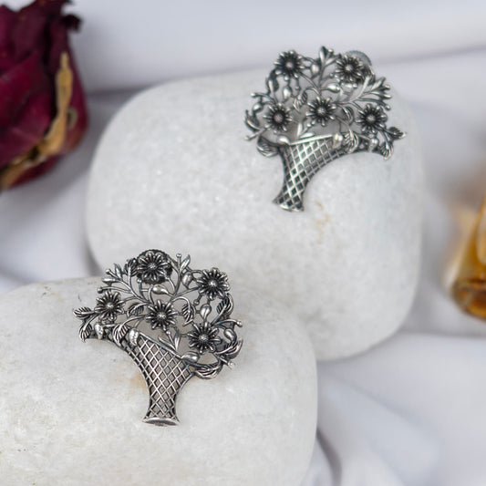 Silver Look-Alike Bouquet Earrings with Intricate Basket Work