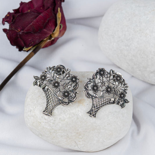 Silver Look-Alike Bouquet Earrings with Intricate Basket Work