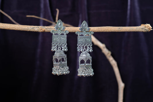 Oxodise Earrings with Jharokha-Style Dangling Jhumka
