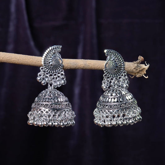 Oxodise Peacock Motif Earrings with Dangling Jhumka