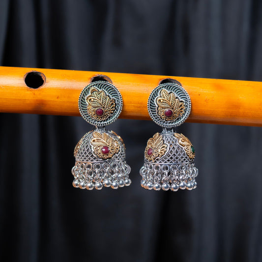 Silver Look-Alike Two Tone Jhumka Earrings