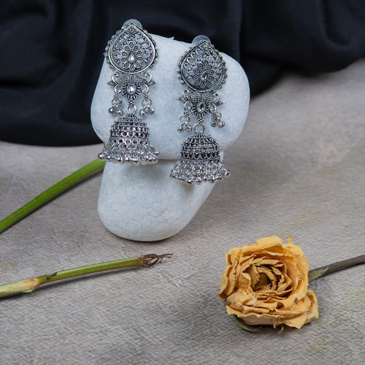Oxodise Teardrop Earrings with Jhumka Dangles & Cabochons