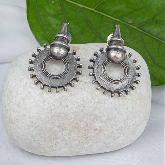 Silver Look-Alike Hoop Earring with Sun Disc
