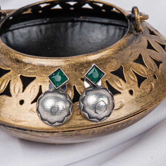 Silver Look-Alike Earring with Ruby Square Crystal Tops