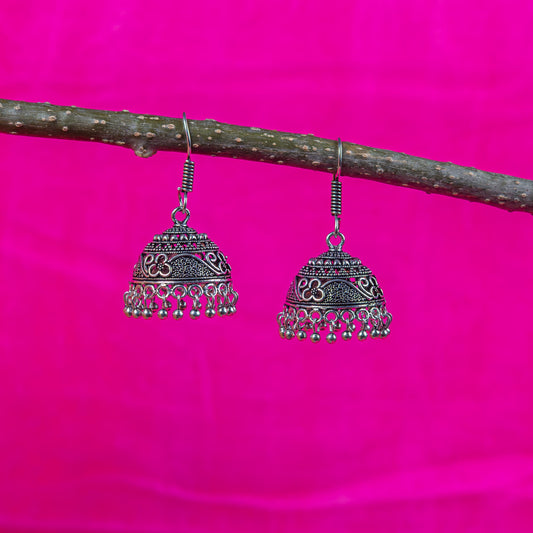 Silver Look-Alike Earring Jhumka with Dangling Beads