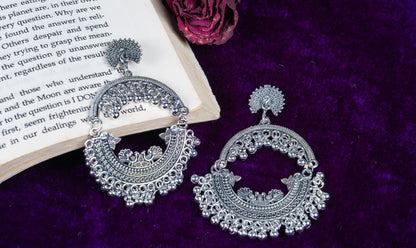 Oxodise Peacock Motif Hoop Earrings with Dangling Bells