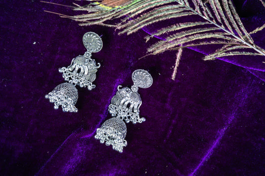 Oxodise Elephant Dangler Earrings with Hanging Jhumka