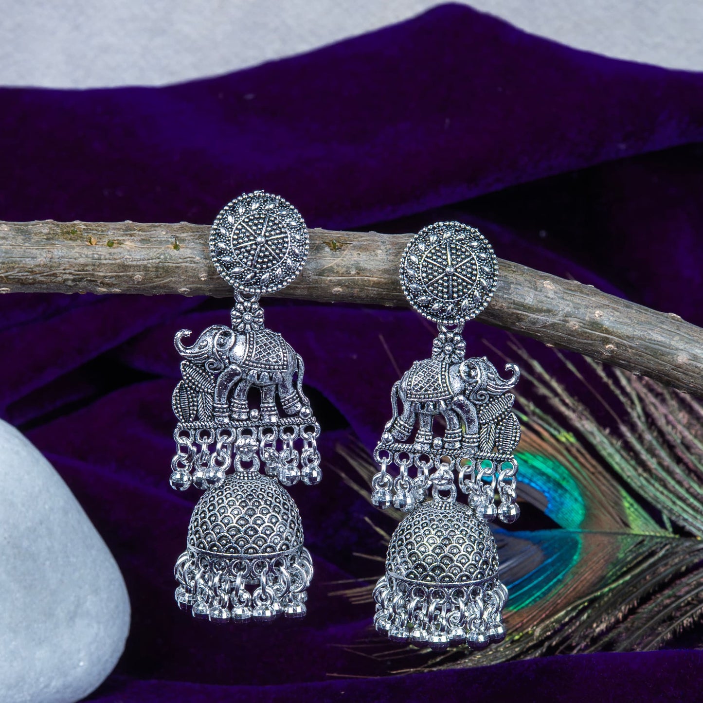 Oxodise Elephant Dangler Earrings with Hanging Jhumka