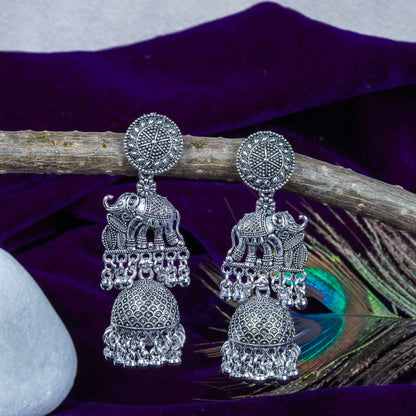 Oxodise Elephant Dangler Earrings with Hanging Jhumka