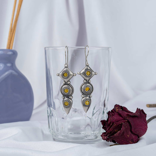 Silver Look-Alike Earring with Dangles & Multicolor Cabochons